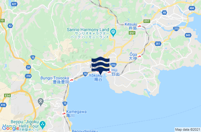 Mapa da tábua de marés em Hizi, Japan