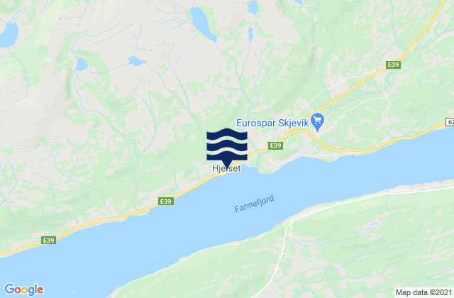 Mapa da tábua de marés em Hjelset, Norway