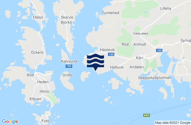 Mapa da tábua de marés em Hjuvik, Sweden