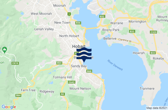 Mapa da tábua de marés em Hobart, Australia