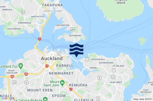 Mapa da tábua de marés em Hobson Bay, New Zealand