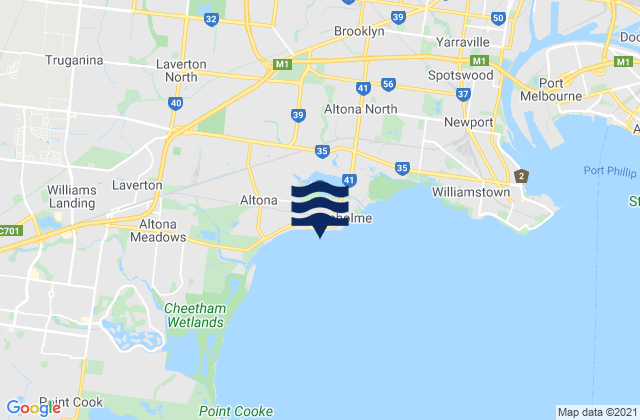 Mapa da tábua de marés em Hobsons Bay, Australia