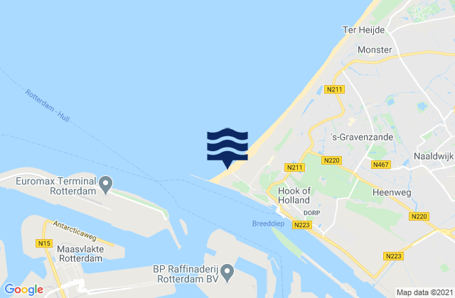 Mapa da tábua de marés em Hoek van Holland, Netherlands