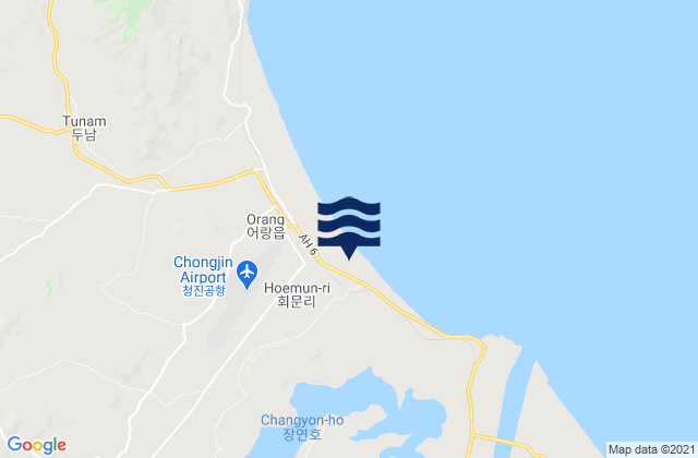 Mapa da tábua de marés em Hoemul-li, North Korea