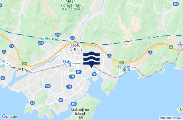 Mapa da tábua de marés em Hofu Shi, Japan
