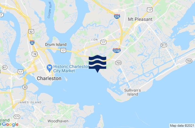 Mapa da tábua de marés em Hog Island Channel, United States