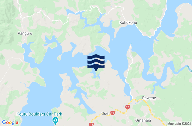 Mapa da tábua de marés em Hokianga Harbour, New Zealand