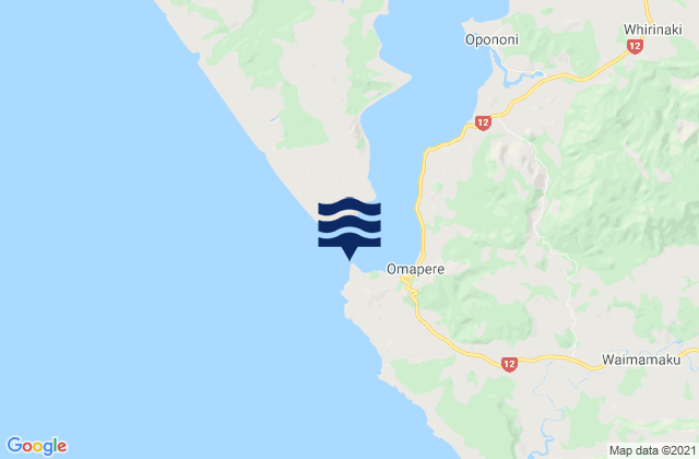 Mapa da tábua de marés em Hokianga Harbour, New Zealand