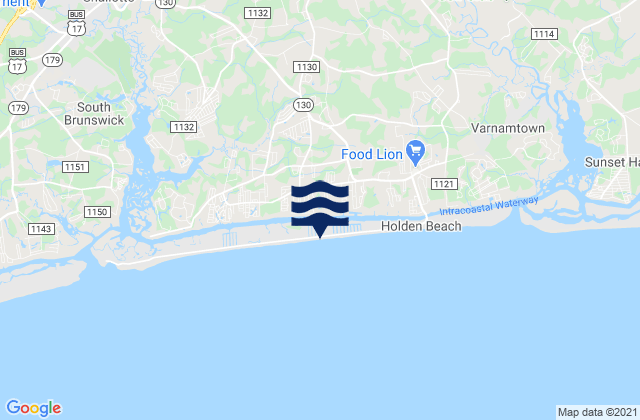 Mapa da tábua de marés em Holden Beach, United States