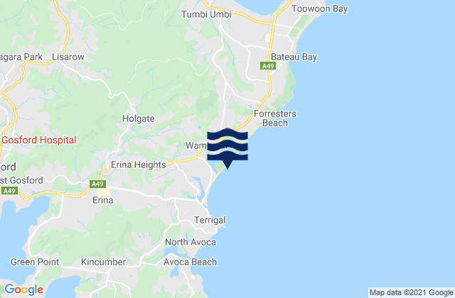 Mapa da tábua de marés em Holgate, Australia