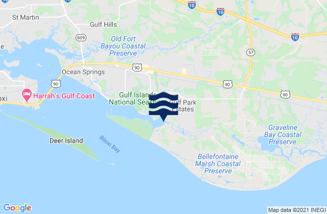 Mapa da tábua de marés em Hollingsworth Point (Davis Bayou), United States