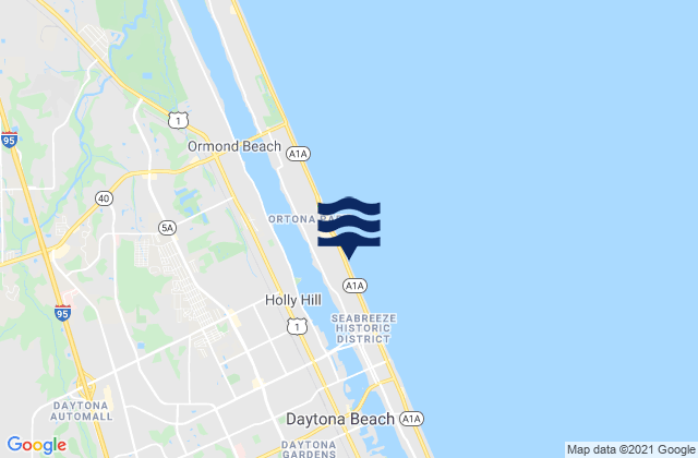 Mapa da tábua de marés em Holly Hill, United States
