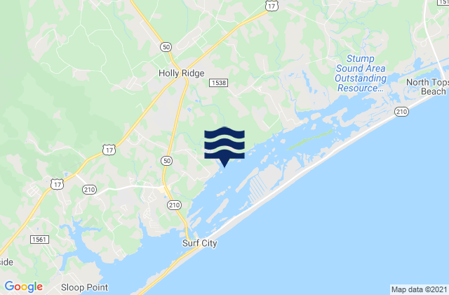 Mapa da tábua de marés em Holly Ridge, United States