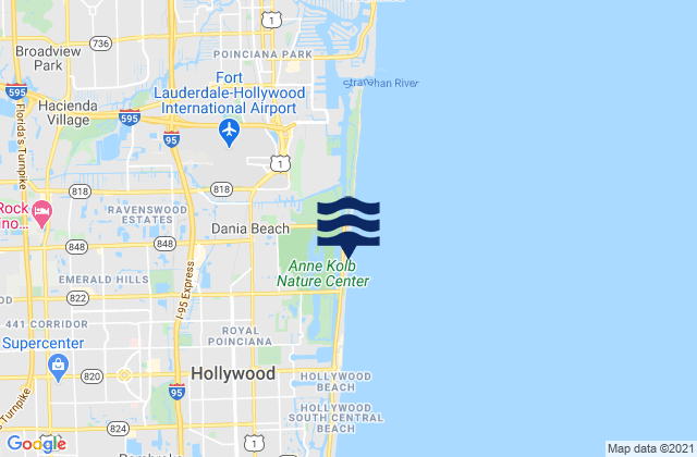 Mapa da tábua de marés em Hollywood Beach (West Lake North End), United States