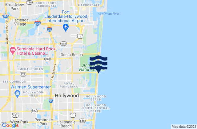 Mapa da tábua de marés em Hollywood Beach (West Lake South End), United States