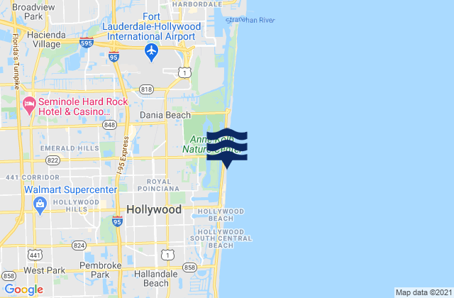 Mapa da tábua de marés em Hollywood Beach, United States