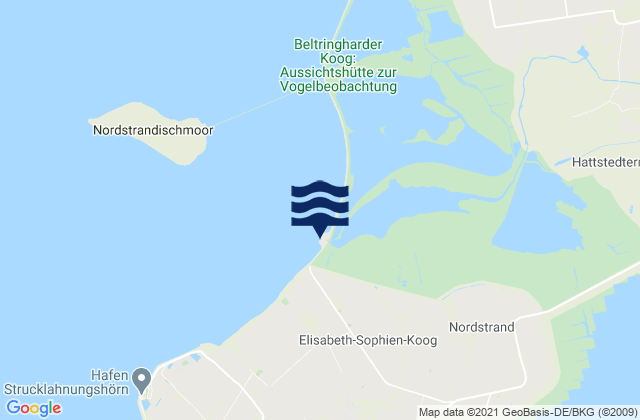 Mapa da tábua de marés em Holmer Siel, Denmark