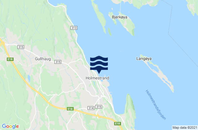 Mapa da tábua de marés em Holmestrand, Norway