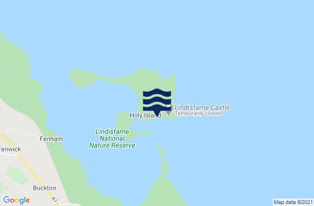 Mapa da tábua de marés em Holy Island, United Kingdom