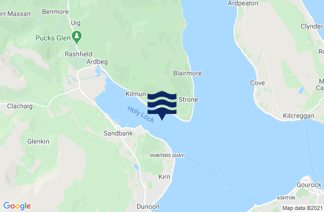 Mapa da tábua de marés em Holy Loch, United Kingdom