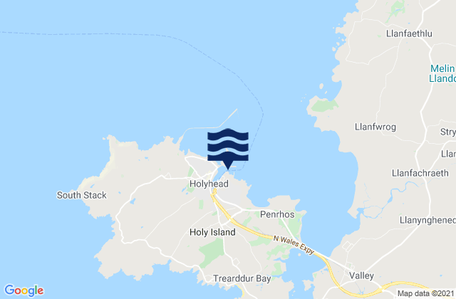 Mapa da tábua de marés em Holyhead Port, United Kingdom