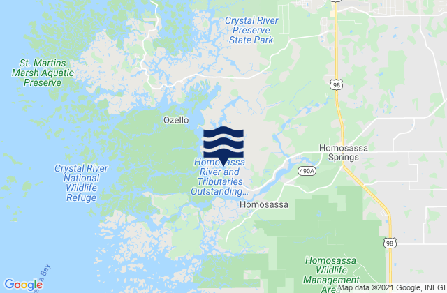 Mapa da tábua de marés em Homosassa Springs, United States