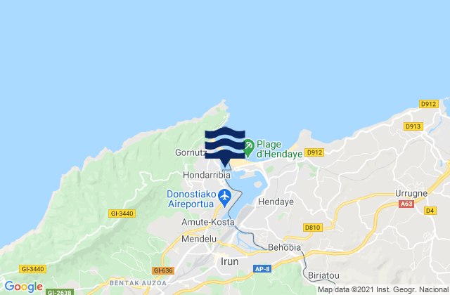 Mapa da tábua de marés em Hondarribia, Spain