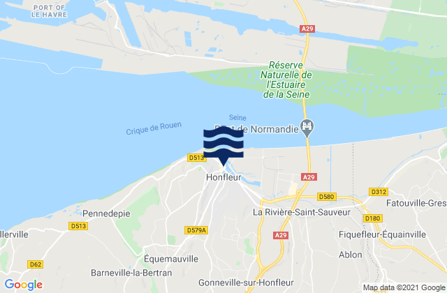 Mapa da tábua de marés em Honfleur, France