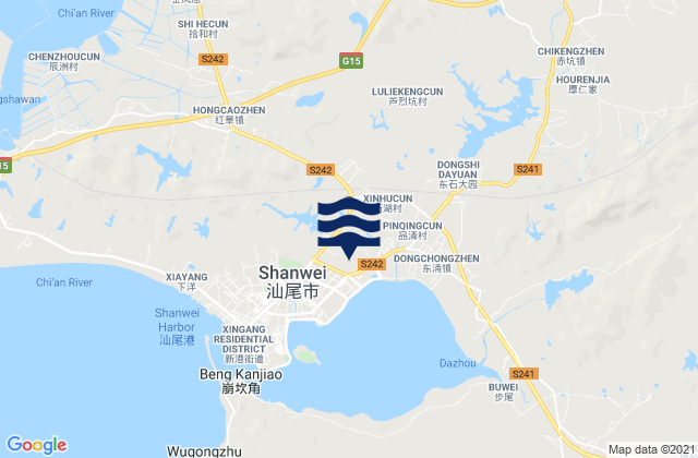 Mapa da tábua de marés em Hongcao, China