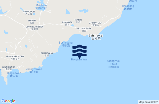 Mapa da tábua de marés em Hongkan Wan, China