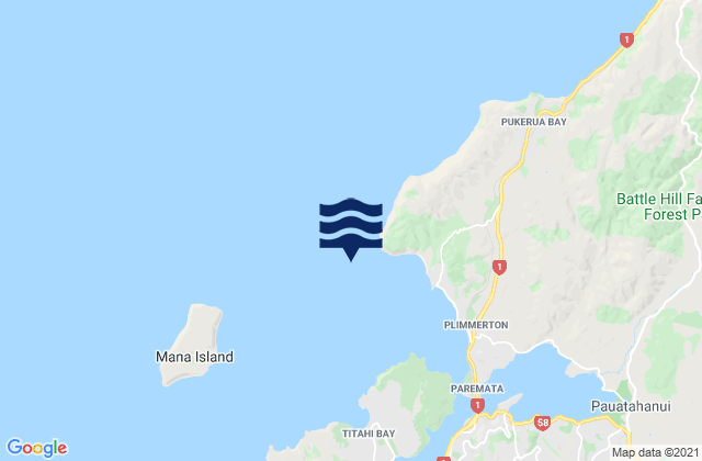 Mapa da tábua de marés em Hongoeka Bay, New Zealand