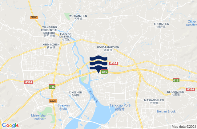 Mapa da tábua de marés em Hongtang, China