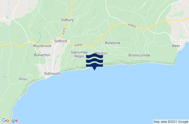 Mapa da tábua de marés em Honiton, United Kingdom