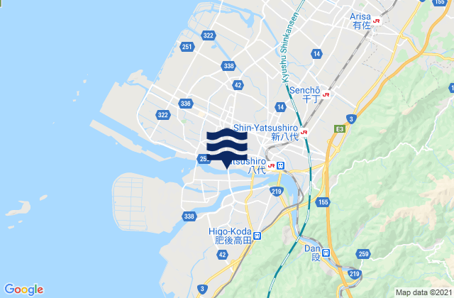 Mapa da tábua de marés em Honmachi, Japan