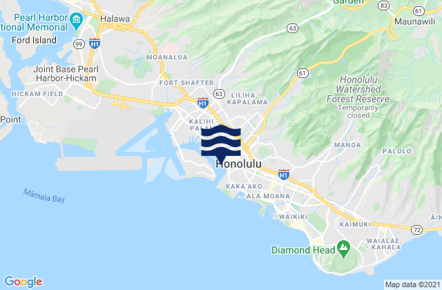 Mapa da tábua de marés em Honolulu, United States