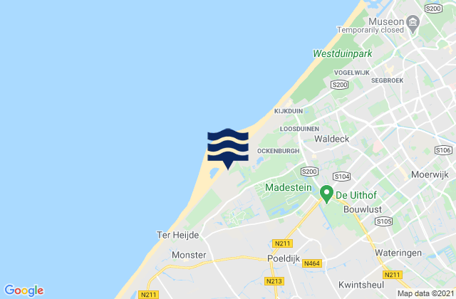 Mapa da tábua de marés em Honselersdijk, Netherlands