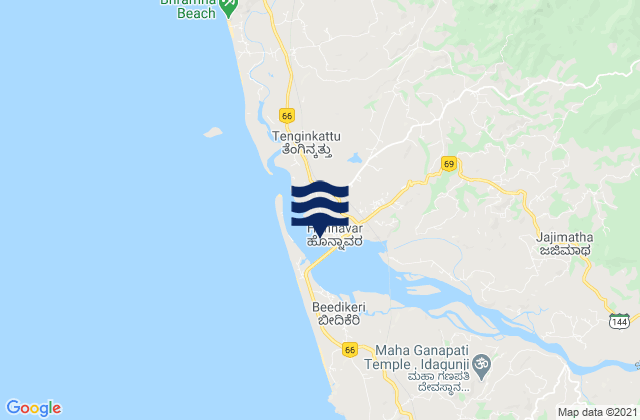 Mapa da tábua de marés em Honāvar, India