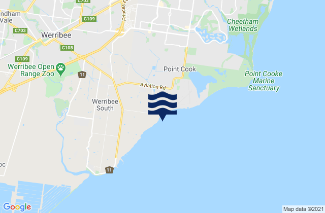 Mapa da tábua de marés em Hoppers Crossing, Australia