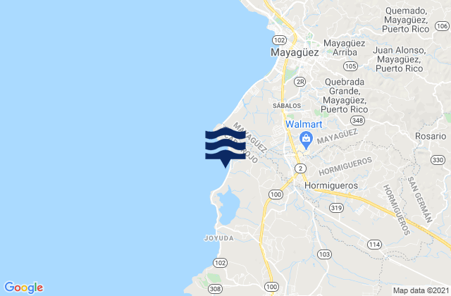 Mapa da tábua de marés em Hormigueros, Puerto Rico