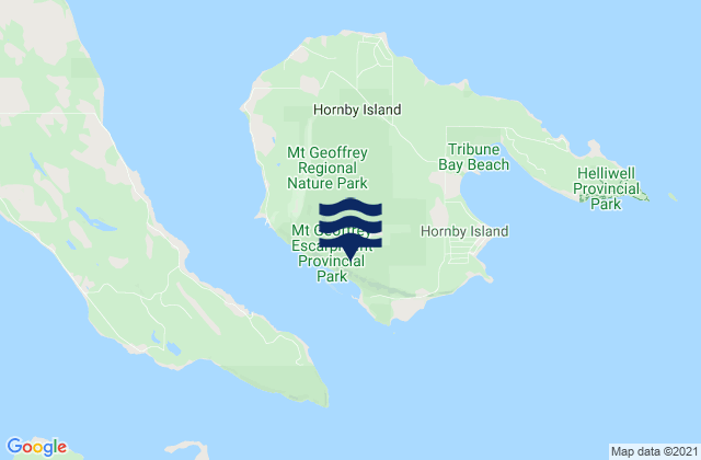 Mapa da tábua de marés em Hornby Island, Canada