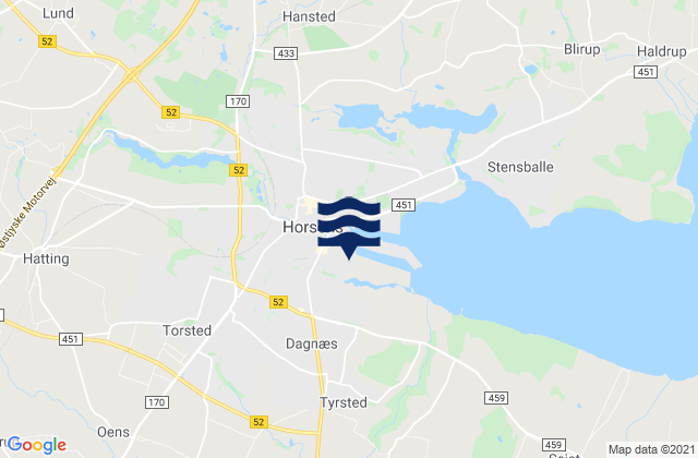 Mapa da tábua de marés em Horsens Kommune, Denmark