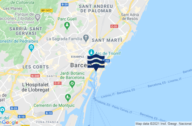 Mapa da tábua de marés em Horta-Guinardó, Spain