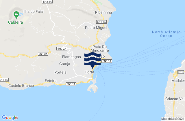 Mapa da tábua de marés em Horta, Portugal