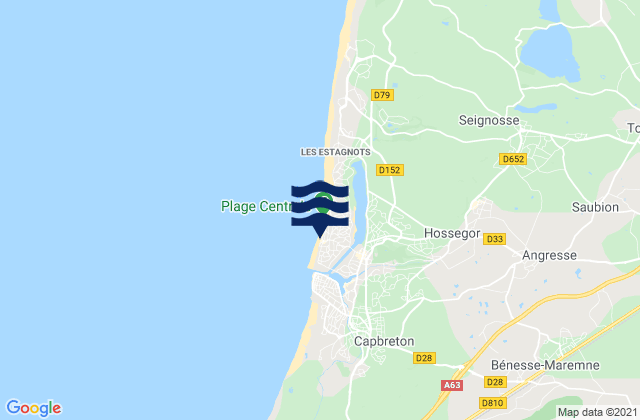Mapa da tábua de marés em Hossegor - La Centrale, France