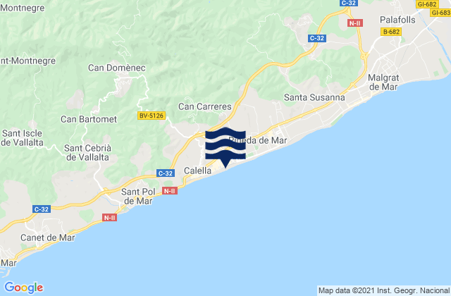 Mapa da tábua de marés em Hostalric, Spain
