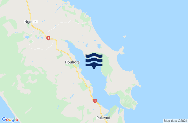 Mapa da tábua de marés em Houhora Harbour, New Zealand