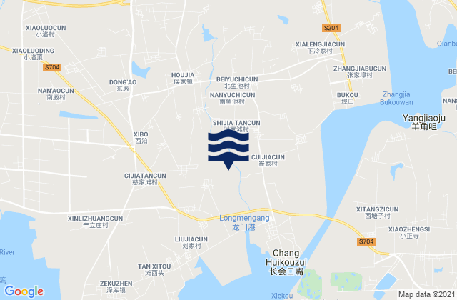 Mapa da tábua de marés em Houjia, China