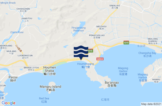 Mapa da tábua de marés em Houmen, China