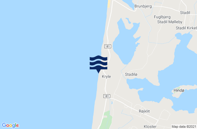 Mapa da tábua de marés em Houvig Strand, Denmark