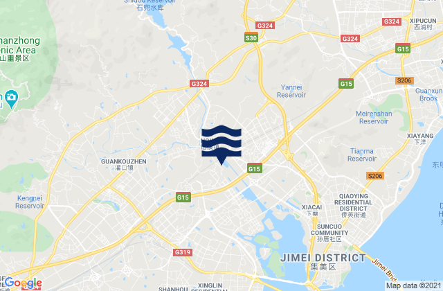 Mapa da tábua de marés em Houxi, China